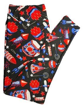 New LuLaRoe TC Red White & Blue Fireworks Print Leggings Tall & Curvy Size 12-18